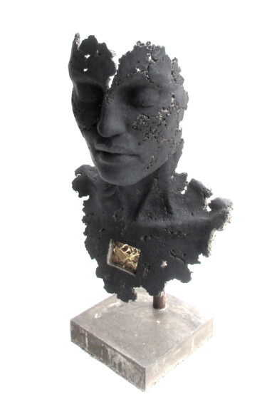 「buste patiné noir -…」というタイトルの彫刻 Jean-Yves Verneによって, オリジナルのアートワーク, セメント