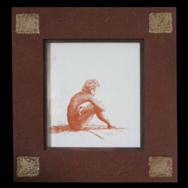 Drawing titled "dessin   -  femme -…" by Jean-Yves Verne, Original Artwork, Conté Mounted on Cardboard