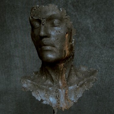 Sculpture intitulée "buste à la blessure…" par Jean-Yves Verne, Œuvre d'art originale, Ciment