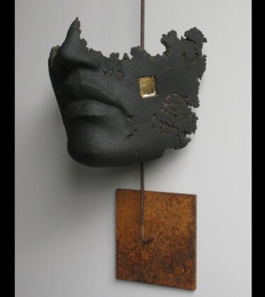 Sculpture titled "détail de visage -…" by Jean-Yves Verne, Original Artwork, Cement Mounted on Metal