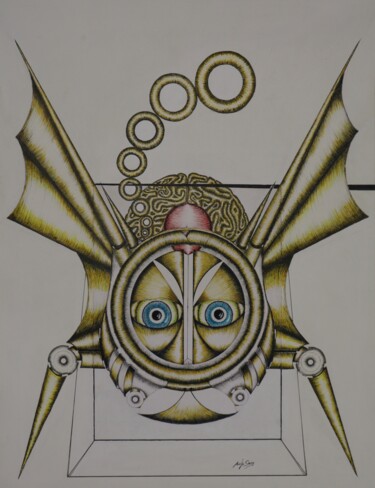 Drawing titled "Carcan" by Jean-Yves Zilio (Anje Sevy), Original Artwork, Marker