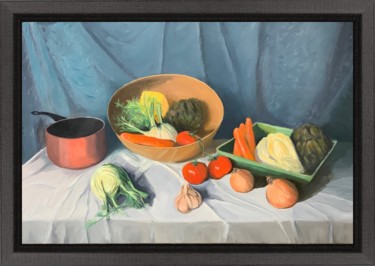 Painting titled "Legumes 2020" by Jean Calmon, Original Artwork, Oil Mounted on Wood Stretcher frame