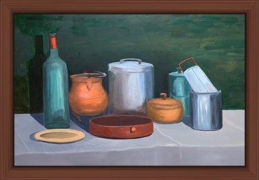 Peinture intitulée "Pots Bouteille et p…" par Jean Calmon, Œuvre d'art originale, Huile Monté sur Châssis en bois