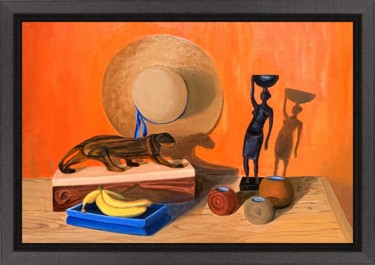 Painting titled "Souvenirs du Gabon" by Jean Calmon, Original Artwork, Oil Mounted on Wood Stretcher frame
