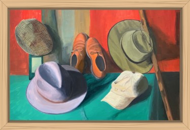 Malerei mit dem Titel "Mes chapeaux" von Jean Calmon, Original-Kunstwerk, Öl Auf Keilrahmen aus Holz montiert