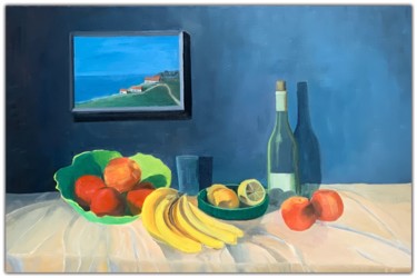Painting titled "Fruits 2020" by Jean Calmon, Original Artwork, Oil Mounted on Wood Stretcher frame
