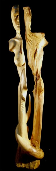 Sculpture titled "Adam et Eve" by Jean-Charles Ferrand, Original Artwork, Wood