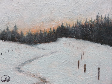 Painting titled "Neige dans le Jura" by Jean-Claude Plet, Original Artwork, Acrylic Mounted on Wood Stretcher frame