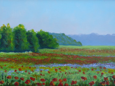 Painting titled "Coquelicots 1" by Jean-Claude Plet, Original Artwork, Acrylic Mounted on Wood Stretcher frame