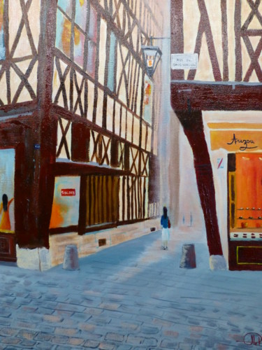 Painting titled "Rue de Rouen" by Jean-Claude Plet, Original Artwork, Acrylic Mounted on Wood Stretcher frame