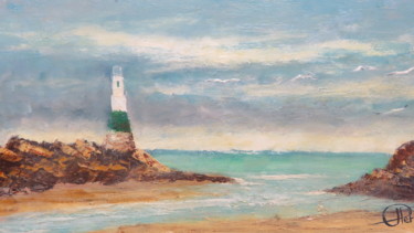 Painting titled "Le Phare de Dahouet" by Jean-Claude Plet, Original Artwork, Acrylic Mounted on Wood Stretcher frame