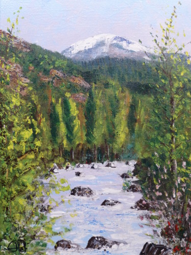 Painting titled "Torrent en Ariège" by Jean-Claude Plet, Original Artwork, Acrylic Mounted on Wood Stretcher frame