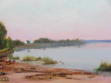 Painting titled "Plage de Conleau" by Jean-Claude Plet, Original Artwork, Acrylic Mounted on Wood Stretcher frame