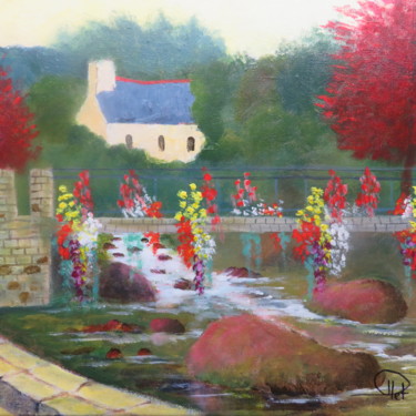 Painting titled "Pont-Aven" by Jean-Claude Plet, Original Artwork, Acrylic Mounted on Wood Stretcher frame