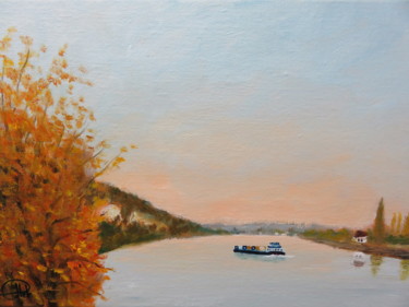 Painting titled "La Seine au Landin 3" by Jean-Claude Plet, Original Artwork, Oil