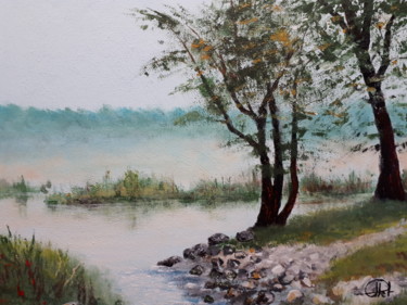 Картина под названием "La Seine à Vieux-Po…" - Jean-Claude Plet, Подлинное произведение искусства, Акрил Установлен на Дерев…