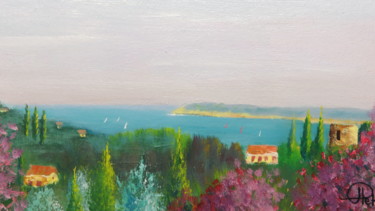 Painting titled "Bormes les mimosas" by Jean-Claude Plet, Original Artwork, Acrylic Mounted on Wood Stretcher frame
