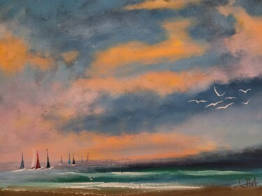 Painting titled "La transat" by Jean-Claude Plet, Original Artwork, Acrylic Mounted on Wood Stretcher frame