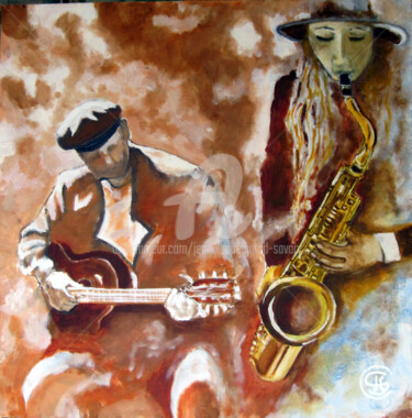 Painting titled "jazz-couple  n° 336…" by Jean Claude Ciutad-Savary, Original Artwork, Oil Mounted on Wood Stretcher frame