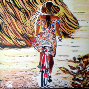 Painting titled "Vélo sur la route n…" by Jean Claude Ciutad-Savary, Original Artwork, Oil