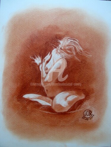 Dessin intitulée "Femme à genoux sur…" par Jc C-S ' Art, Œuvre d'art originale, Autre