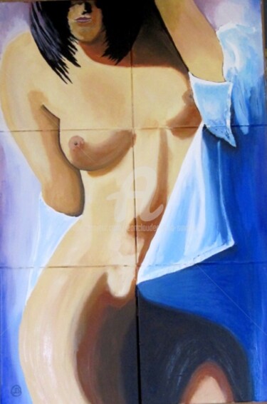 Painting titled "Femme surprise" by Jean Claude Ciutad-Savary, Original Artwork, Oil Mounted on Wood Stretcher frame