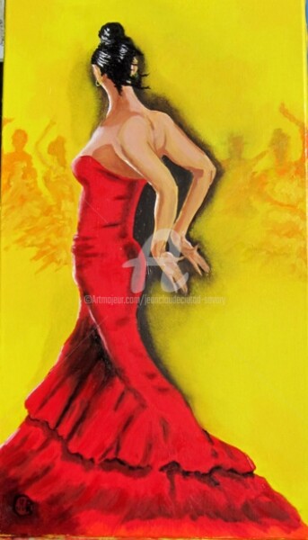 Painting titled "Flamenco primo" by Jc C-S ' Art, Original Artwork, Oil Mounted on Wood Stretcher frame