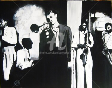 Painting titled "Jazz groupe CB" by Jean Claude Ciutad-Savary, Original Artwork, Oil Mounted on Wood Stretcher frame