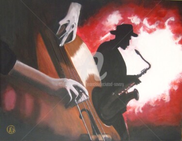 Painting titled "Les gars du jazz n°…" by Jc C-S ' Art, Original Artwork, Oil Mounted on Wood Stretcher frame