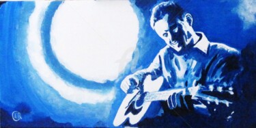 Painting titled "BLEU GUITARE SUN n°…" by Jc C-S ' Art, Original Artwork, Oil Mounted on Wood Stretcher frame