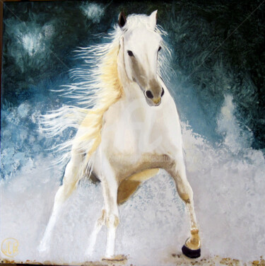 Painting titled "CHEVAL BLANC DANS L…" by Jean Claude Ciutad-Savary, Original Artwork, Oil Mounted on Wood Stretcher frame