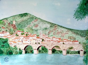 Painting titled "VILLAGE DE ROQUEBRU…" by Jc C-S ' Art, Original Artwork, Watercolor