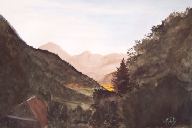 Painting titled "Massif des Bauges (…" by Gaïd, Original Artwork, Gouache