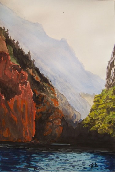 Painting titled "gorges-du-verdon.jpg" by Gaïd, Original Artwork, Gouache