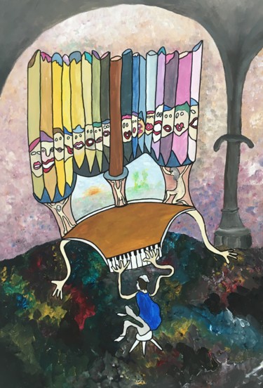 Painting titled "l'organiste" by Jean D'Hau, Original Artwork, Acrylic