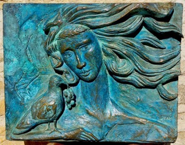 Sculpture titled "Peace, Love and wine" by Jeane Seah, Original Artwork, Bronze