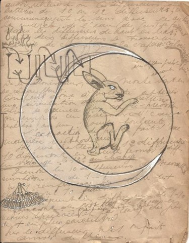 Dessin intitulée "Lapin à la lune/Moo…" par Jean Erick De Hyères De Hyères, Œuvre d'art originale
