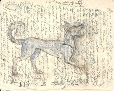 Drawing titled "Chien blue/ Blue dog" by Jean Erick De Hyères De Hyères, Original Artwork