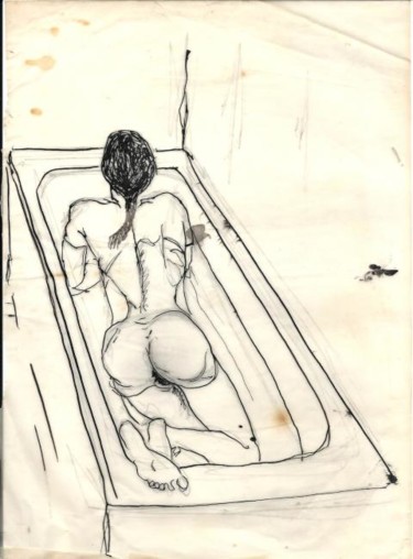 Drawing titled "Nue à la baignoire" by Jean Erick De Hyères De Hyères, Original Artwork