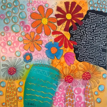 Malerei mit dem Titel "FLOWERS POWER" von Jeanes, Original-Kunstwerk, Acryl