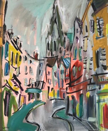 Картина под названием "Chartres 1 - rue de…" - Jean-François Groisy, Подлинное произведение искусства, Гуашь