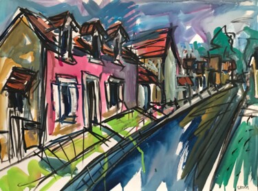 Vieille-Eglise 17 - rue de l’Etang de la Tour Peinture intitulée "Vieille-Eglise 17 -…" par Jean-François Groisy, Œuvre d'art originale, Gouache