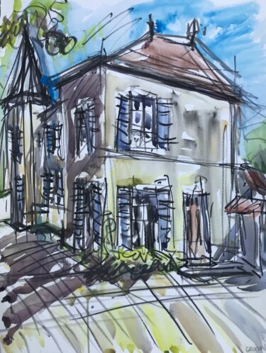 Vielle-Eglise 19 - maison rue de l’Etang de la Tour Peinture intitulée "Vielle-Eglise 19 -…" par Jean-François Groisy, Œuvre d'art originale, Aquarelle