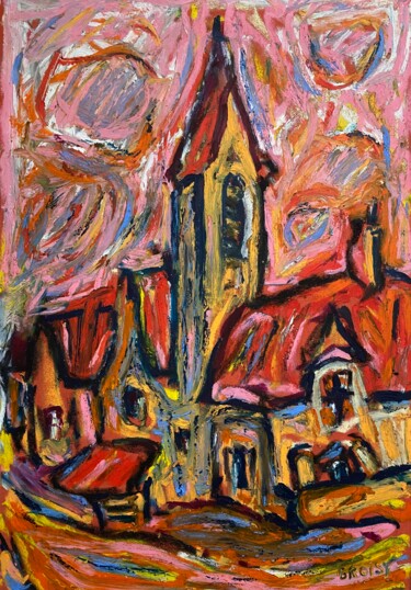 Картина под названием "Vieille-Eglise 52" - Jean-François Groisy, Подлинное произведение искусства, Пастель