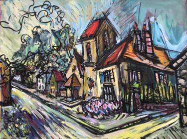 Painting titled "Vieille-Eglise 64" by Jean-François Groisy, Original Artwork, Gouache