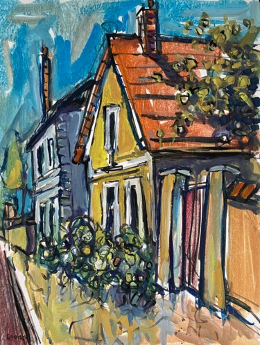 Painting titled "Vieille-Eglise 70" by Jean-François Groisy, Original Artwork, Gouache