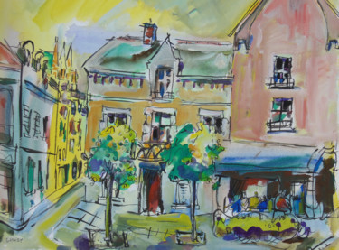 Peinture intitulée "Chartres 40 - rue S…" par Jean-François Groisy, Œuvre d'art originale, Gouache