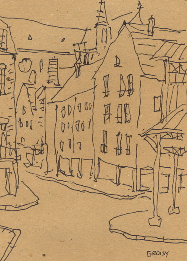 Zeichnungen mit dem Titel "Chartres 43 - Place…" von Jean-François Groisy, Original-Kunstwerk, Graphit