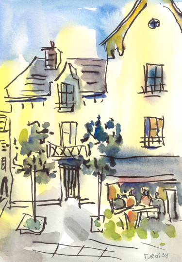 Painting titled "Chartres 2 - Rue se…" by Jean-François Groisy, Original Artwork, Watercolor