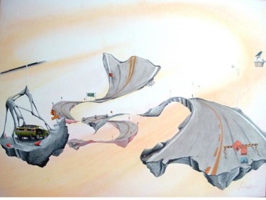 Painting titled "Le cerf-volant de m…" by Jean Gaudet, Original Artwork